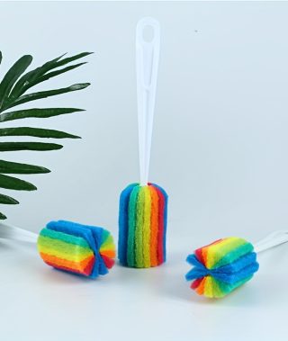 3pcs Creative Multicolor Sponge Long-Handle Cup Brush, Bottle Brush, No-Dead-Angle Stain Remover, Multi-Purpose Sponge Brush