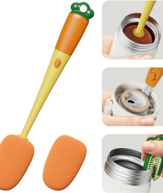 Multifunctional Carrot-Shaped Sponge Brush ?C Long-Handled Cup Cleaning Bottle Deep Water Cup, Lid And Cap Cleaning Brush, Reusable Dishwashing Sponge for Travel Mugs, Wine Glasses